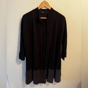 Eileen Fisher Black and Gray Silk Blend Open Knit Cardigan with Pockets